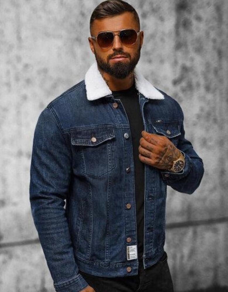 1 pcs Men's denim fur jacket